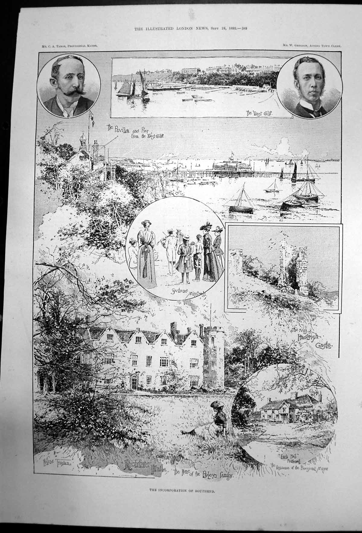 Old Antique Print Incorporation Southend Hadleigh Castle Boleyn Home 1892 19th