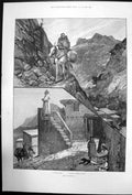 Old Antique Print Life In Morocco Mountain Path The Faithful Praying 1892 19th