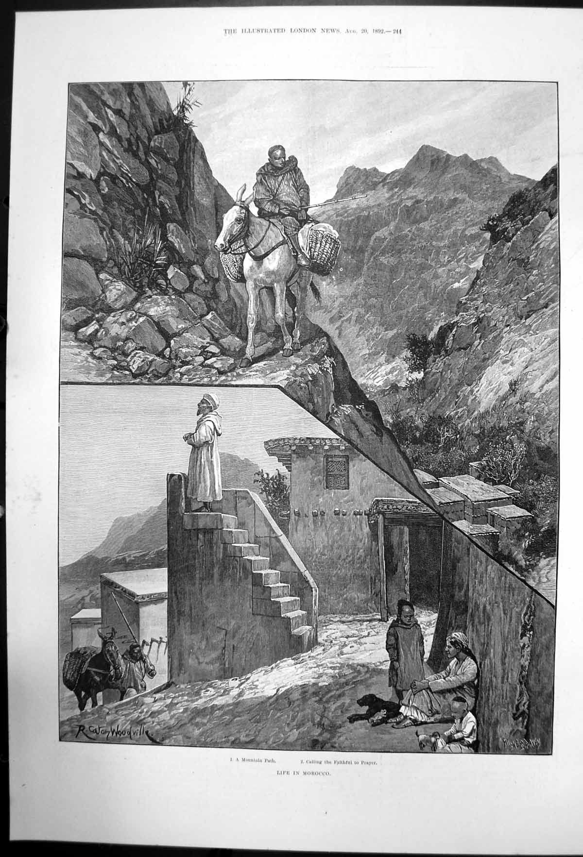 Old Antique Print Life In Morocco Mountain Path The Faithful Praying 1892 19th
