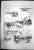 Original Old Antique Print Wirral Railway First Turf Cut By Mr Gladstone 1892