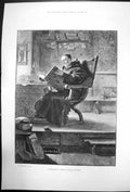 Antique Old Print A Bibliophile Edward Grutzner Man Reading Large Bible 1892
