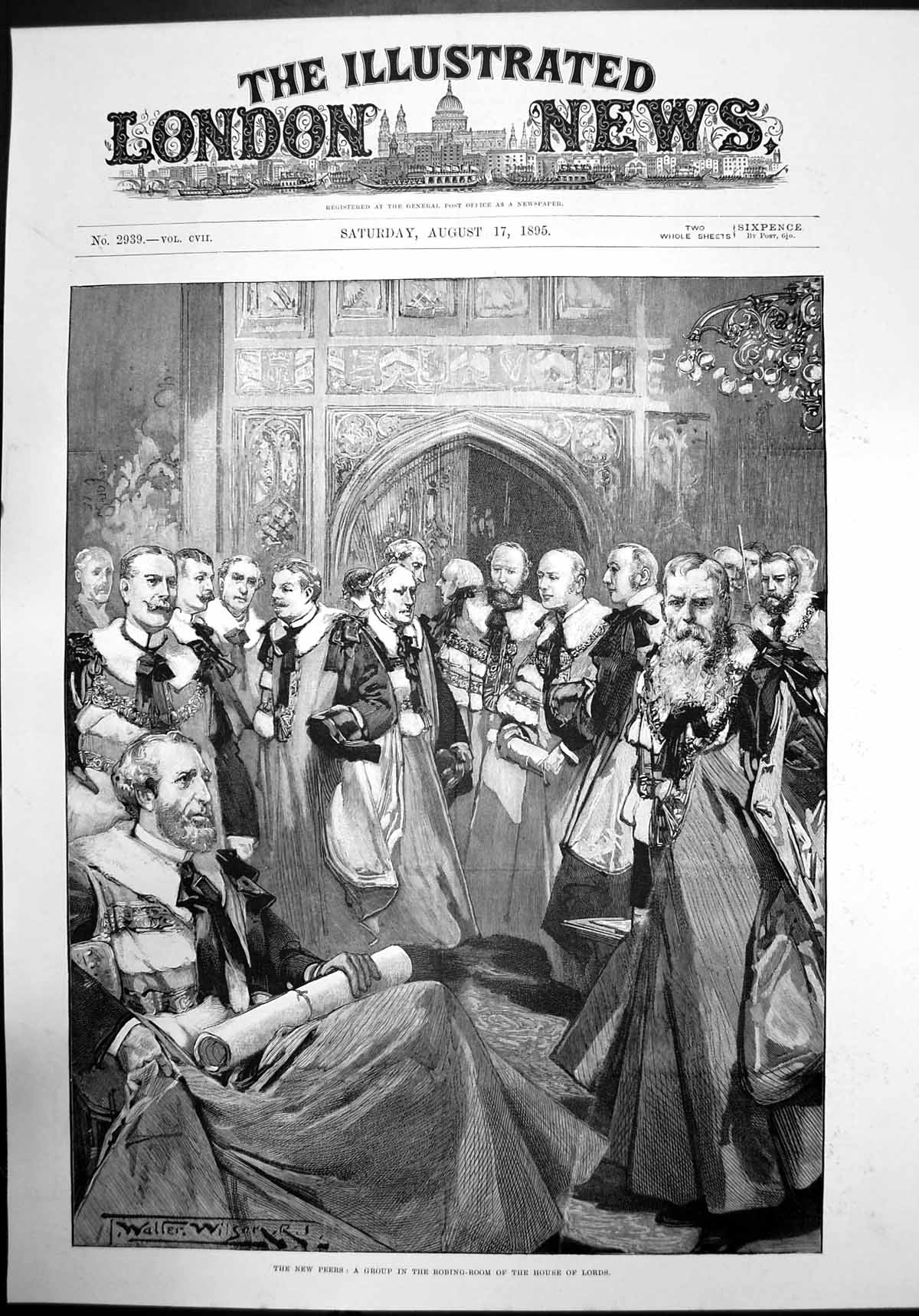 Original Old Antique Print New Peers Group In Robing Room House Lords 1895 19th
