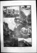 Old Print Derbyshire Throwley Dovedale Thors Cave Tissington Village 1898 19th