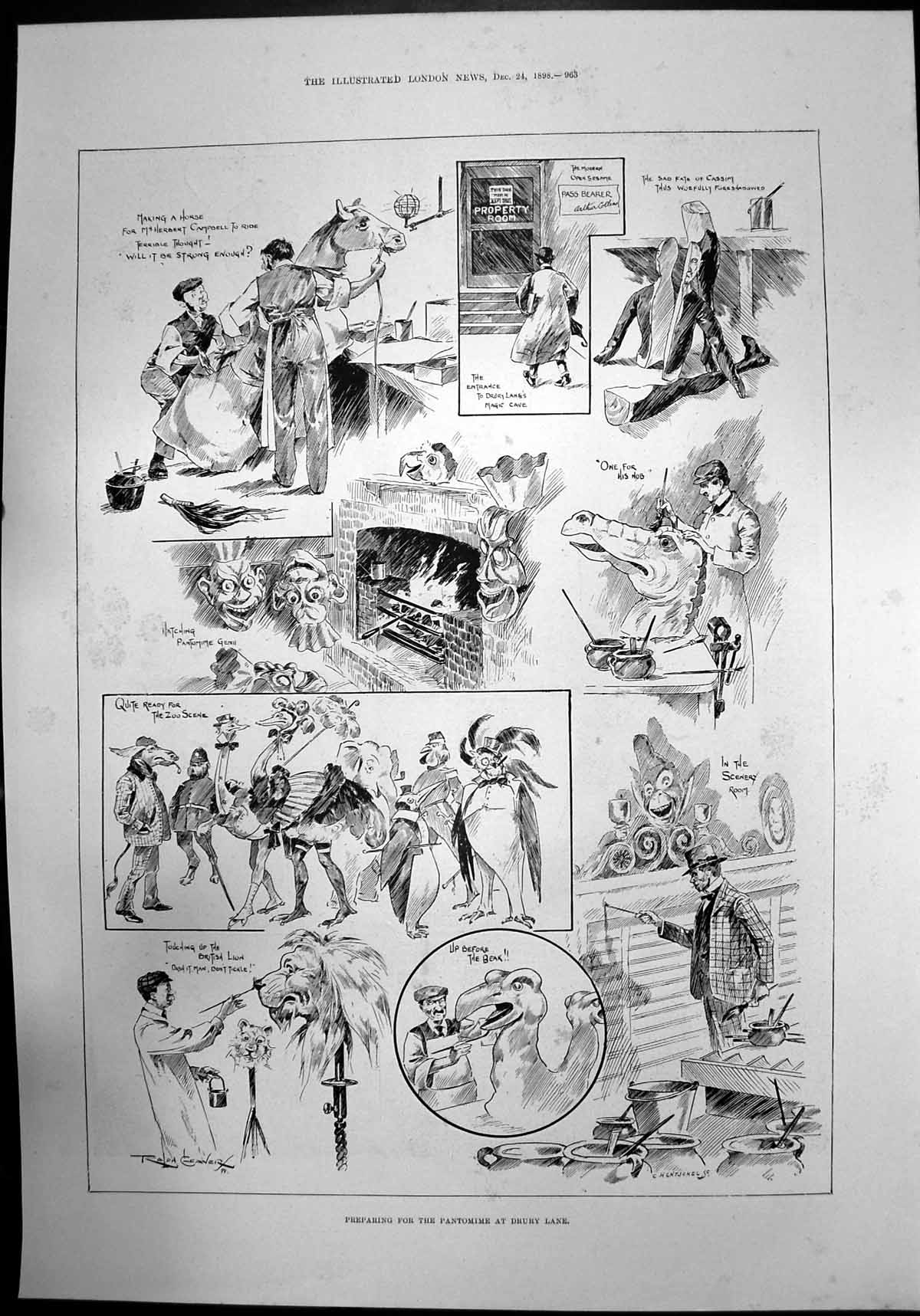 Old Preparing For The Pantomime At Drury Lane Horse British Lion 1898 Victorian