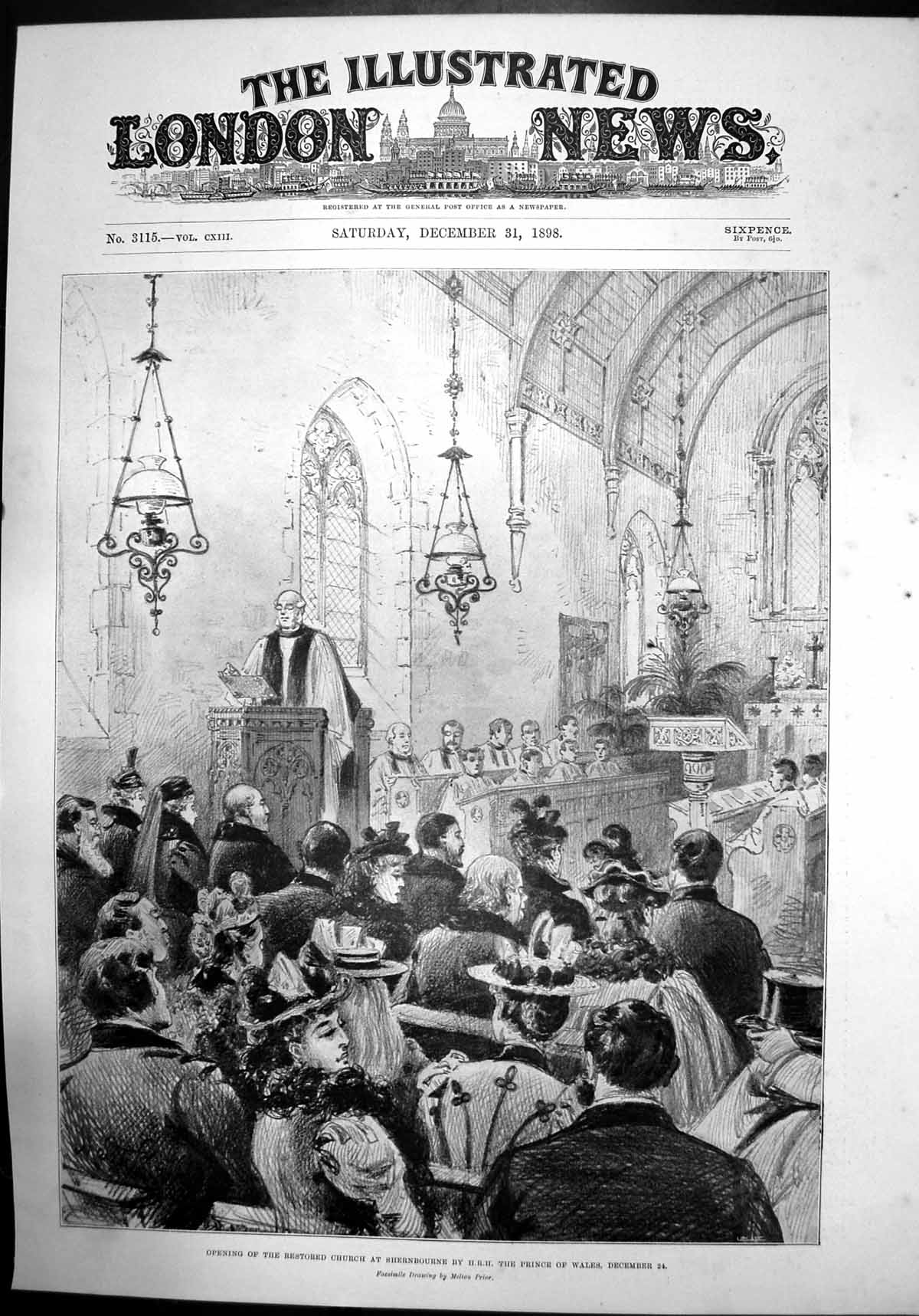 Antique Print Opening The Restored Church Shernbourne Hrh Prince Wales 1898