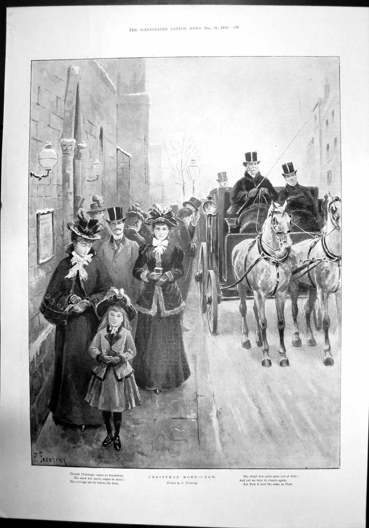 Antique Print Christmas Morn-Now Frenzeny Horse And Carriage Women Men 1898