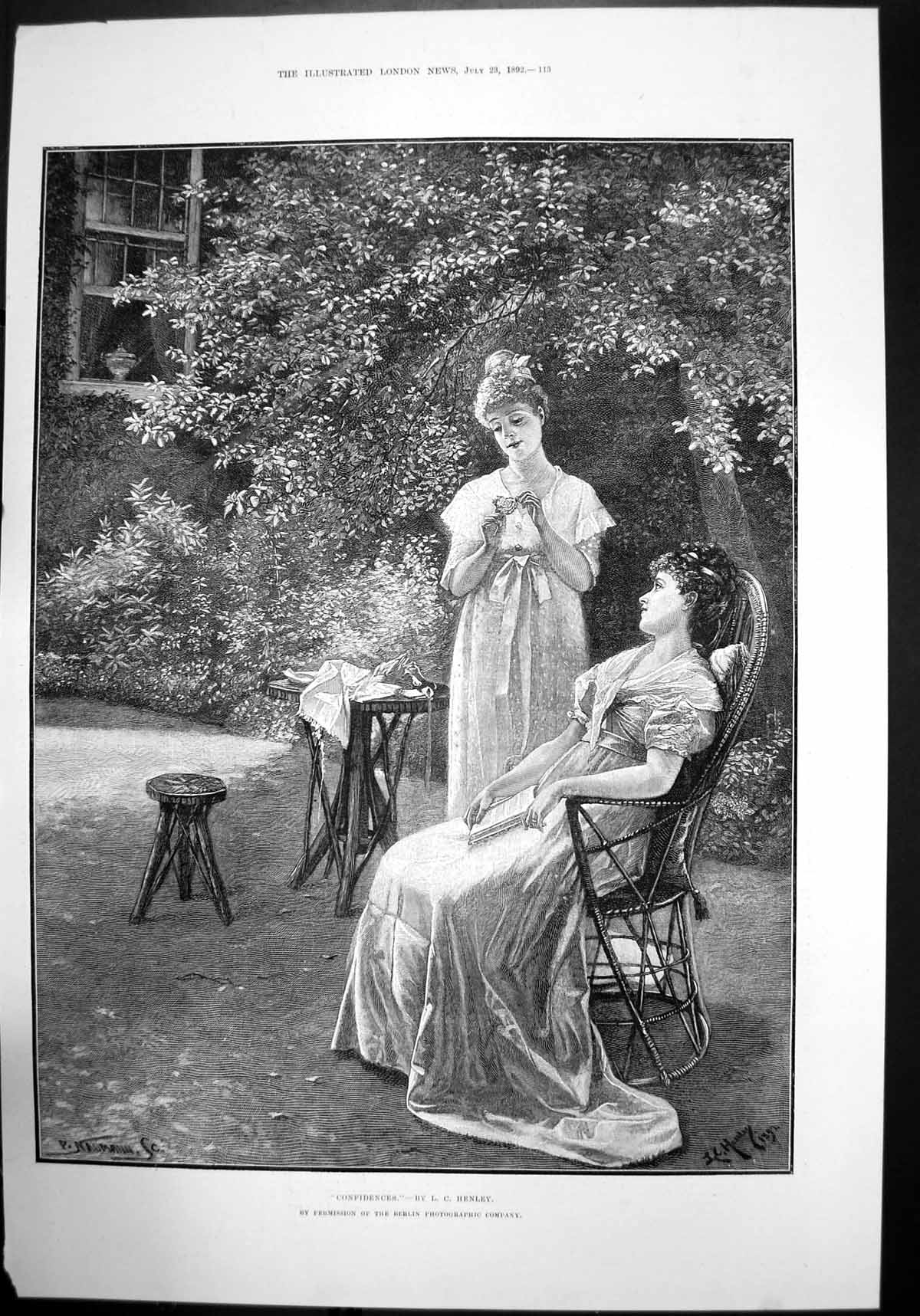 Old Confidences By Lc Henley Berlin Company Women Flower Garden 1892 Victorian