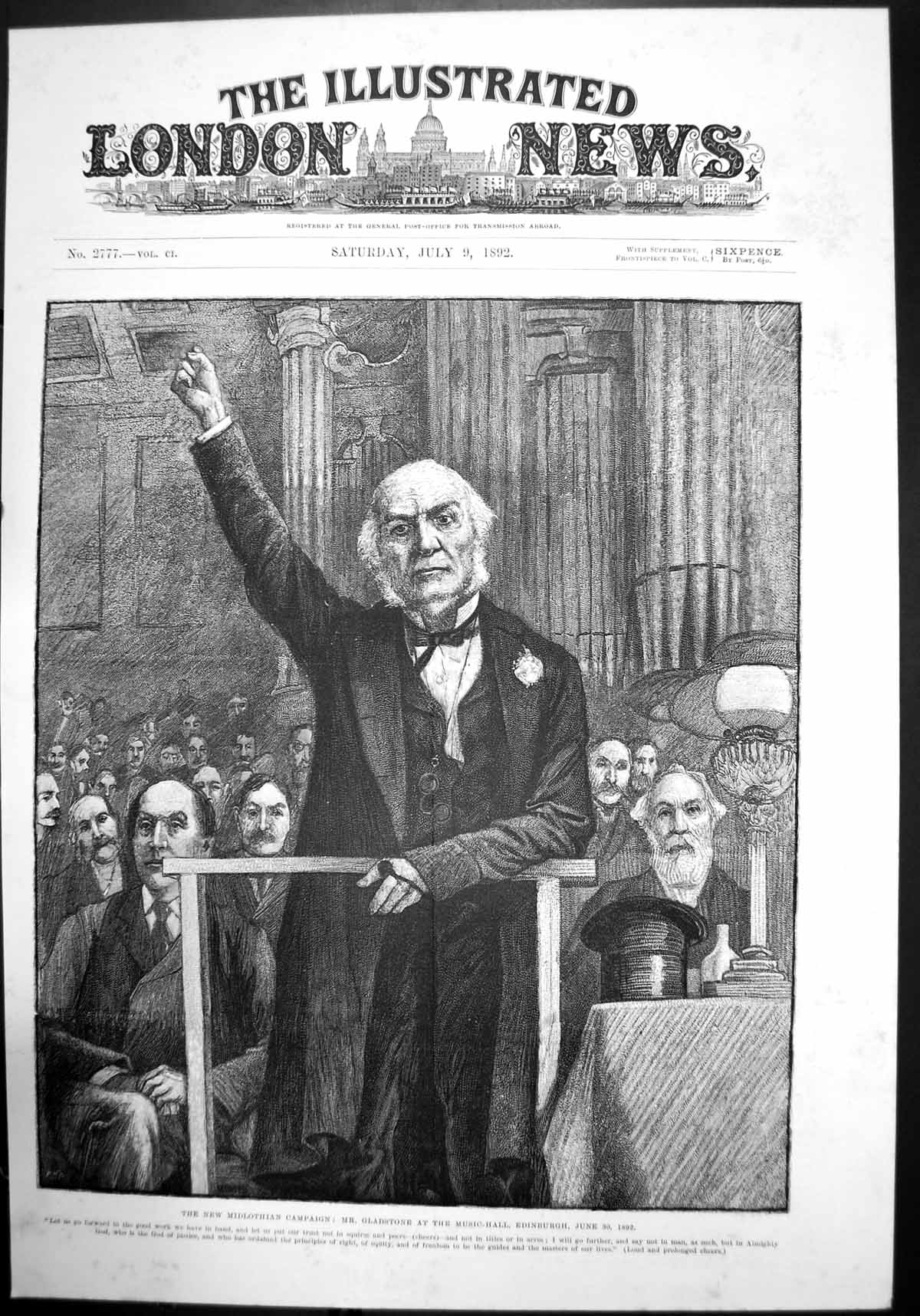 Old New Midlothian Campaign Gladstone Music Hall Edinburgh Pm Mp 1892 Victorian