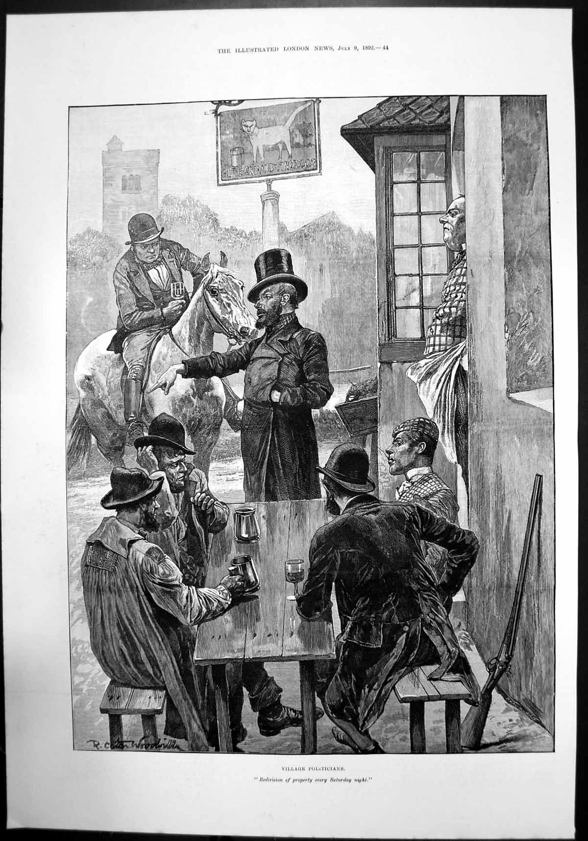Old Print Village Politicians Redivision Property Saturday Pub Horse 1892 19th