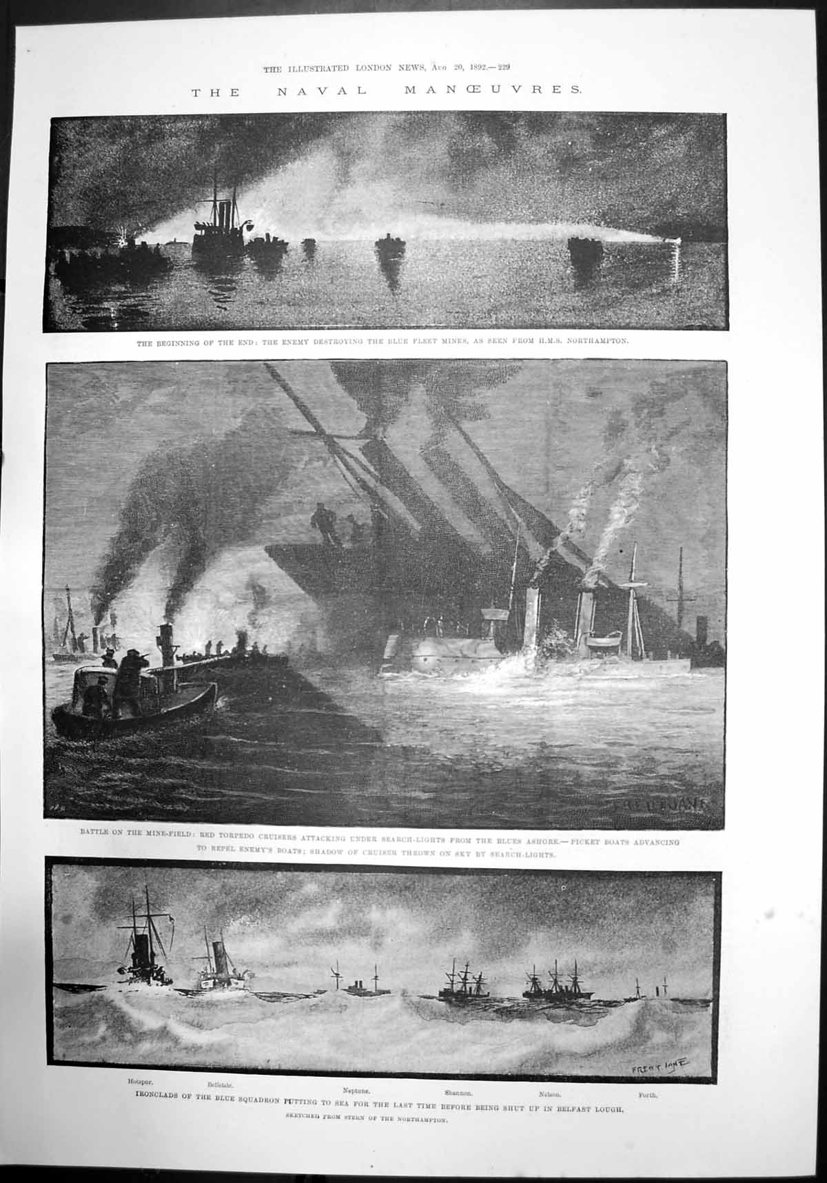Old Ironclads Blue Squadron Sea Belfast Lough Naval Red Torpedo 1892 Victorian