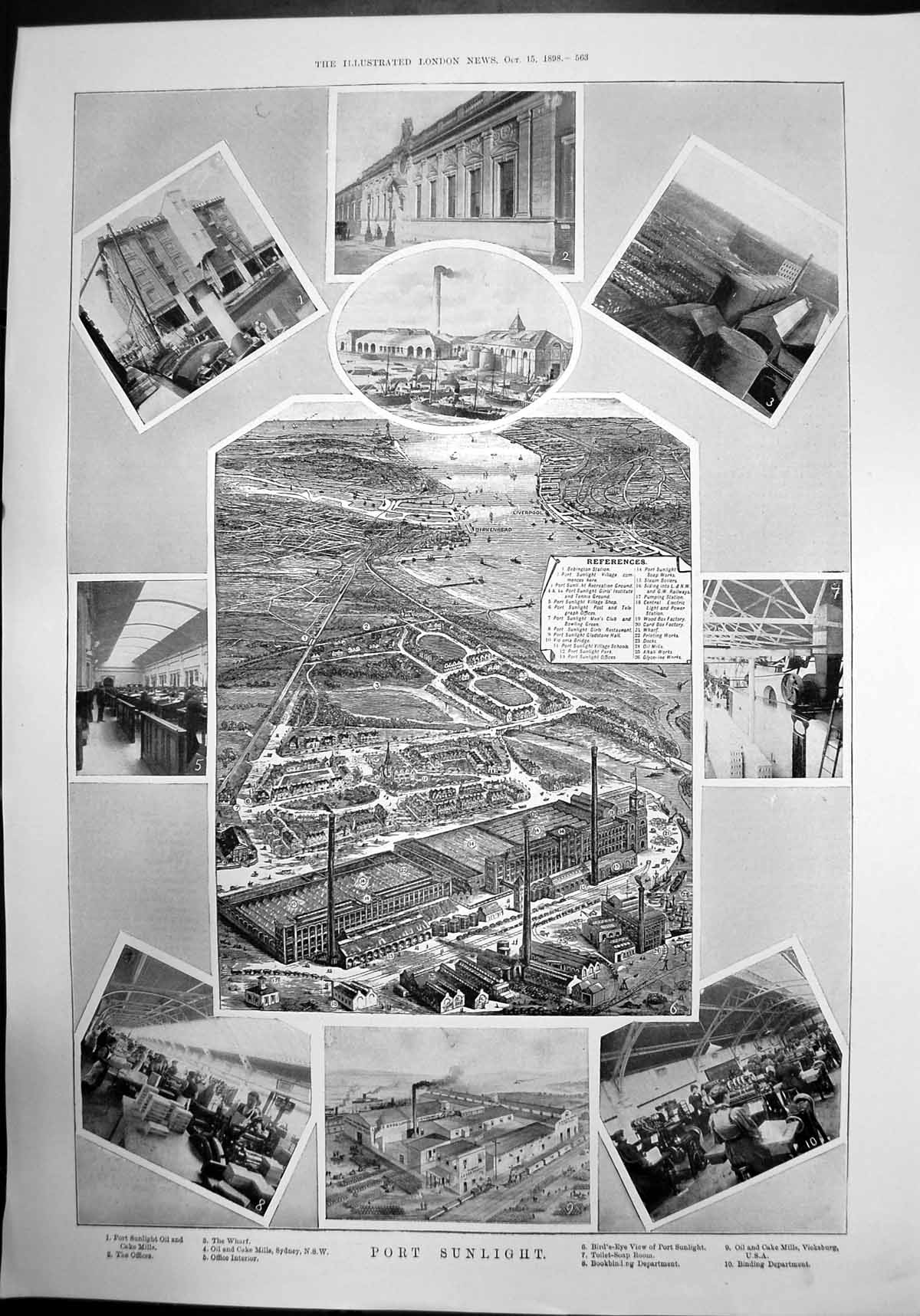 Old Print Port Sunlight Oil Mills Sydney Australia Vicksburg America 1898 19th
