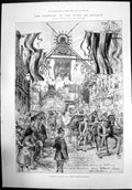 Old Print Crowning Queen Holland Procession Utrecht Street Amsterdam 1898 19th