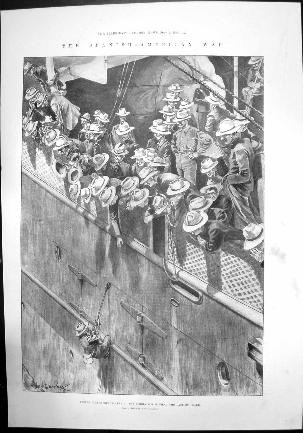 Old Print Spanish American War Troops California For Manila Onboard 1898 19th