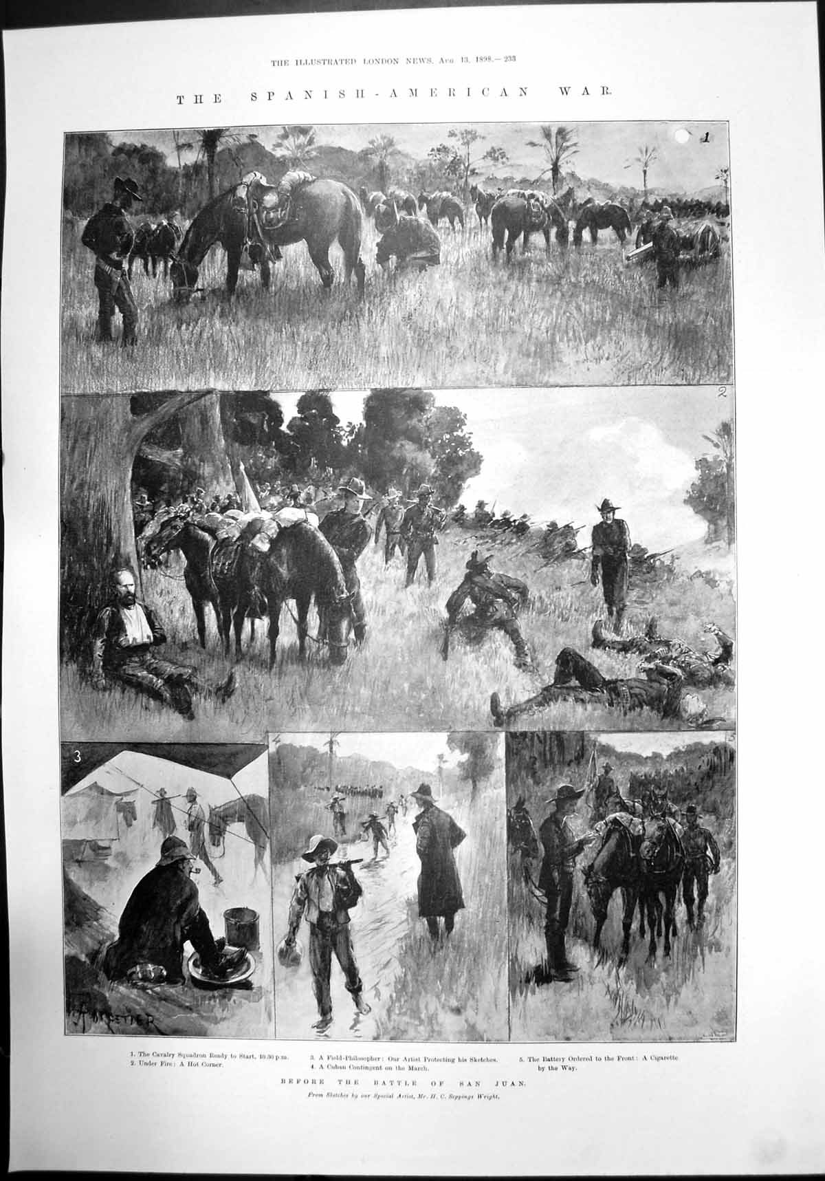 Antique Old Print Spanish American War Battle San Juan Cavalry Squadron 1898