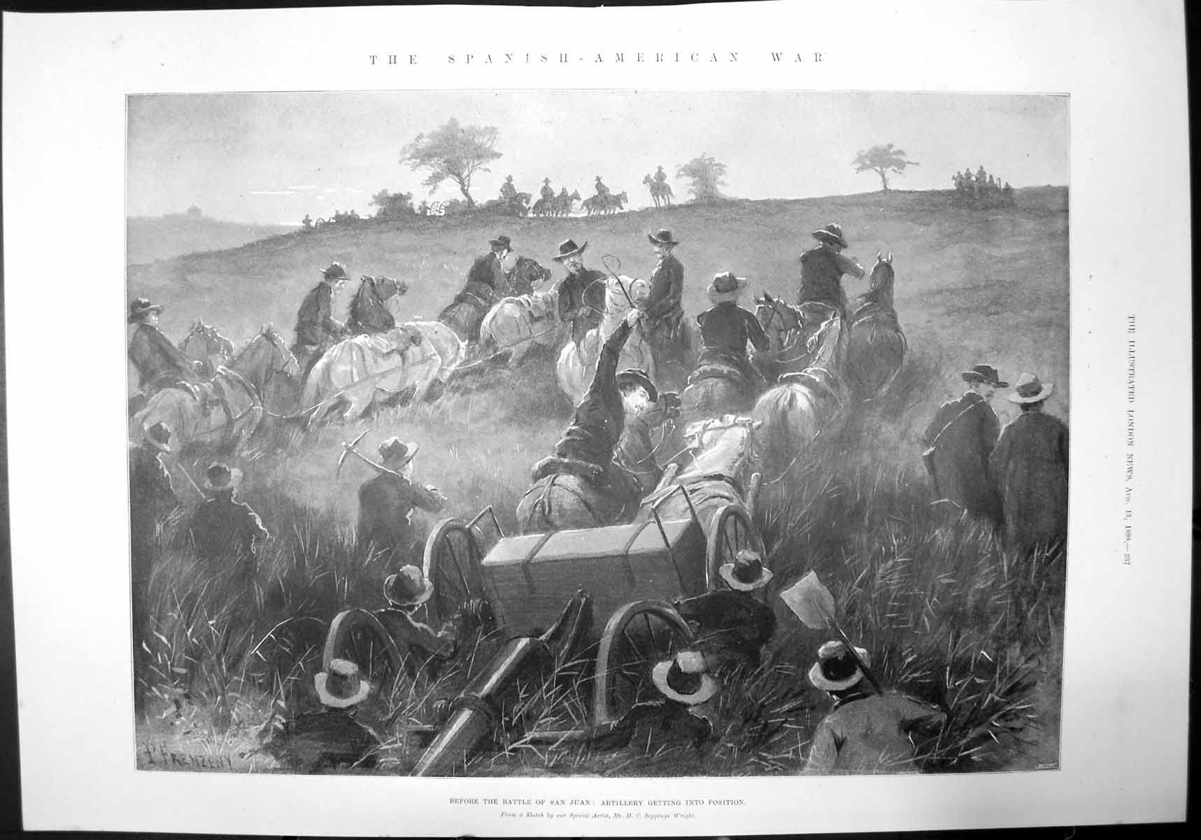 Antique Old Print Spanish American War Before Battle San Juan Artillery 1898