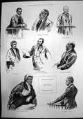 Old Print Sketch Court Baccarat Case Asquith Lord Somerset Coventry 1891 19th