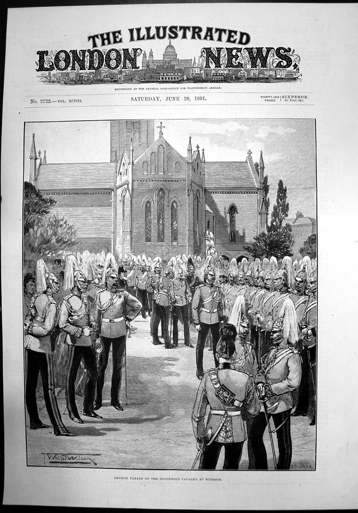 Old Antique Print Church Parade The HousehCavalry At Windsor Wilson 1891 19th