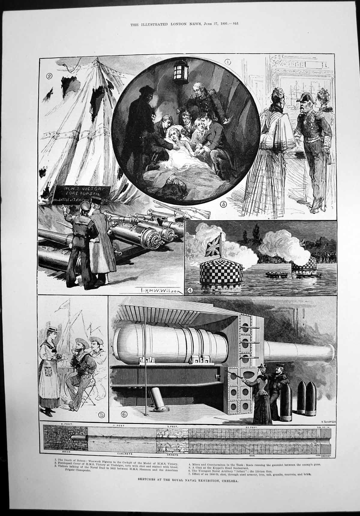 Old Sketch Royal Naval Exhibition Chelsea Artillery Keppels Head 1891 Victorian