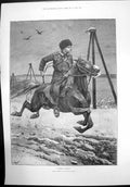 Old A Siberian Cossack Sketch Special Artist Horseback Snow Whip 1891 Victorian