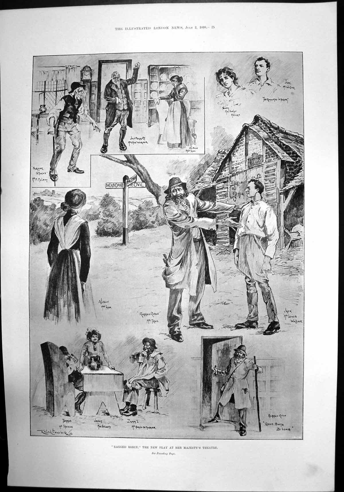 Antique Print Ragged Robin The New Play At Her Majestys Theatre Yeovil 1898