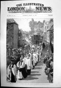 Old Print The Bishops At Glastonbury St Johns Church To Abbey Ruins 1897 19th