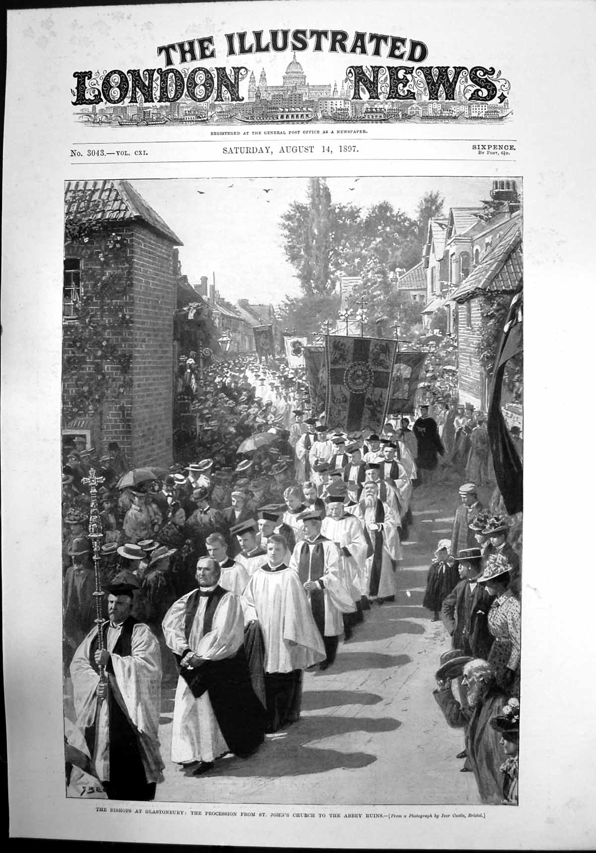 Old Print The Bishops At Glastonbury St Johns Church To Abbey Ruins 1897 19th