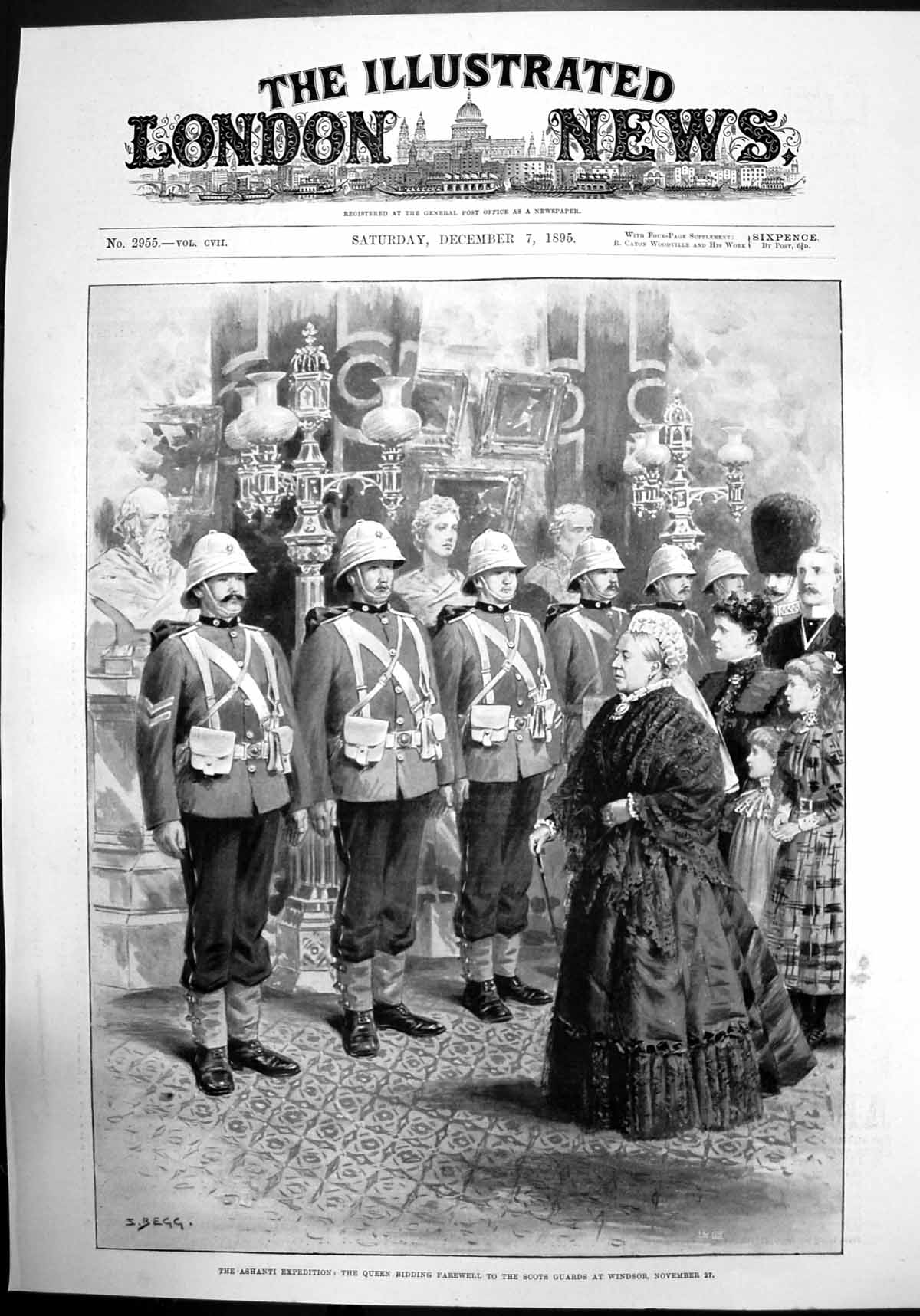 Old Print Ashanti Expedition Queen Victoria Scots Guard Windsor 1895 Begg 19th
