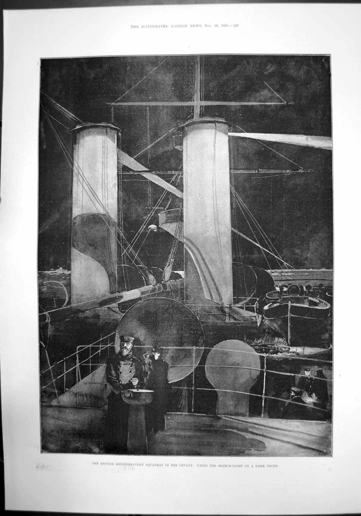 Old The British Mediterranean Squadron Levant Search-Light Ship 1895 Victorian