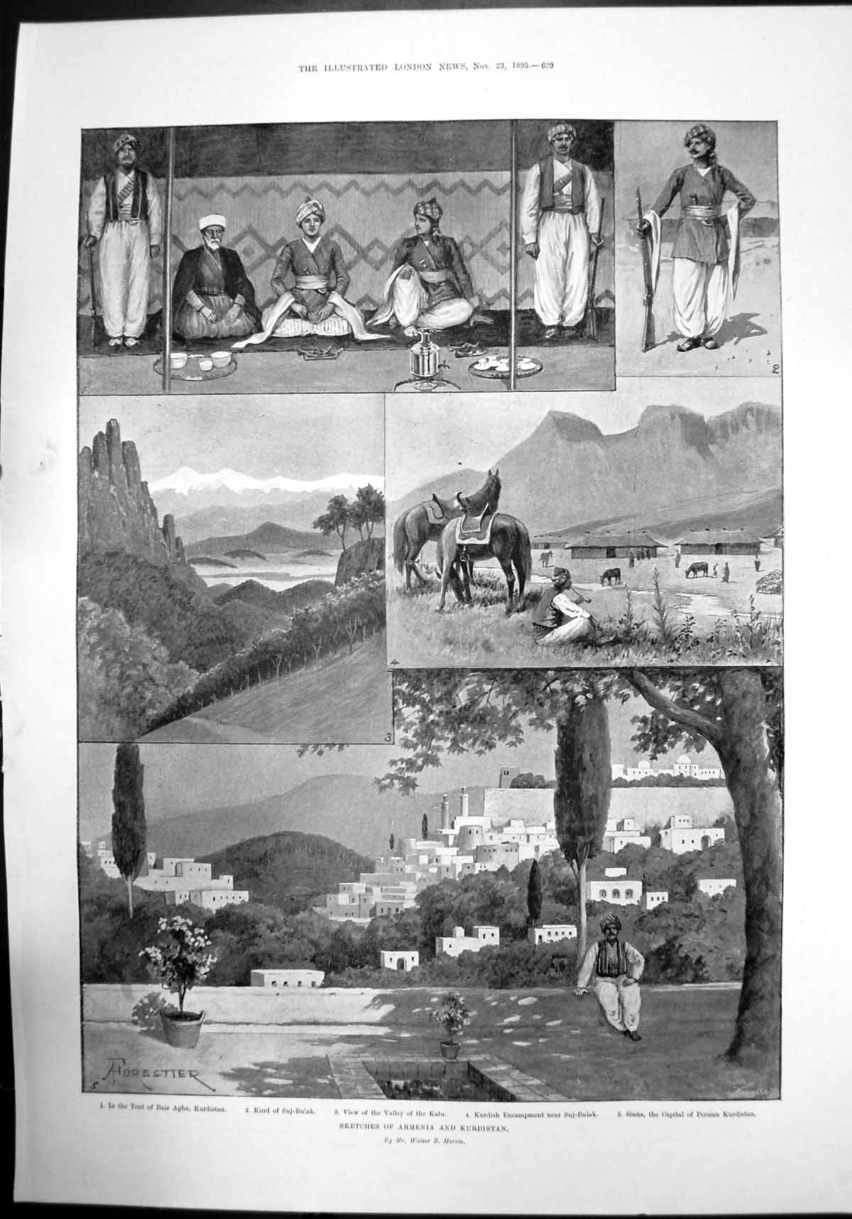 Antique Print Sketches Armenia And Kurdistan Valley Kalu Persian Sinna 1895
