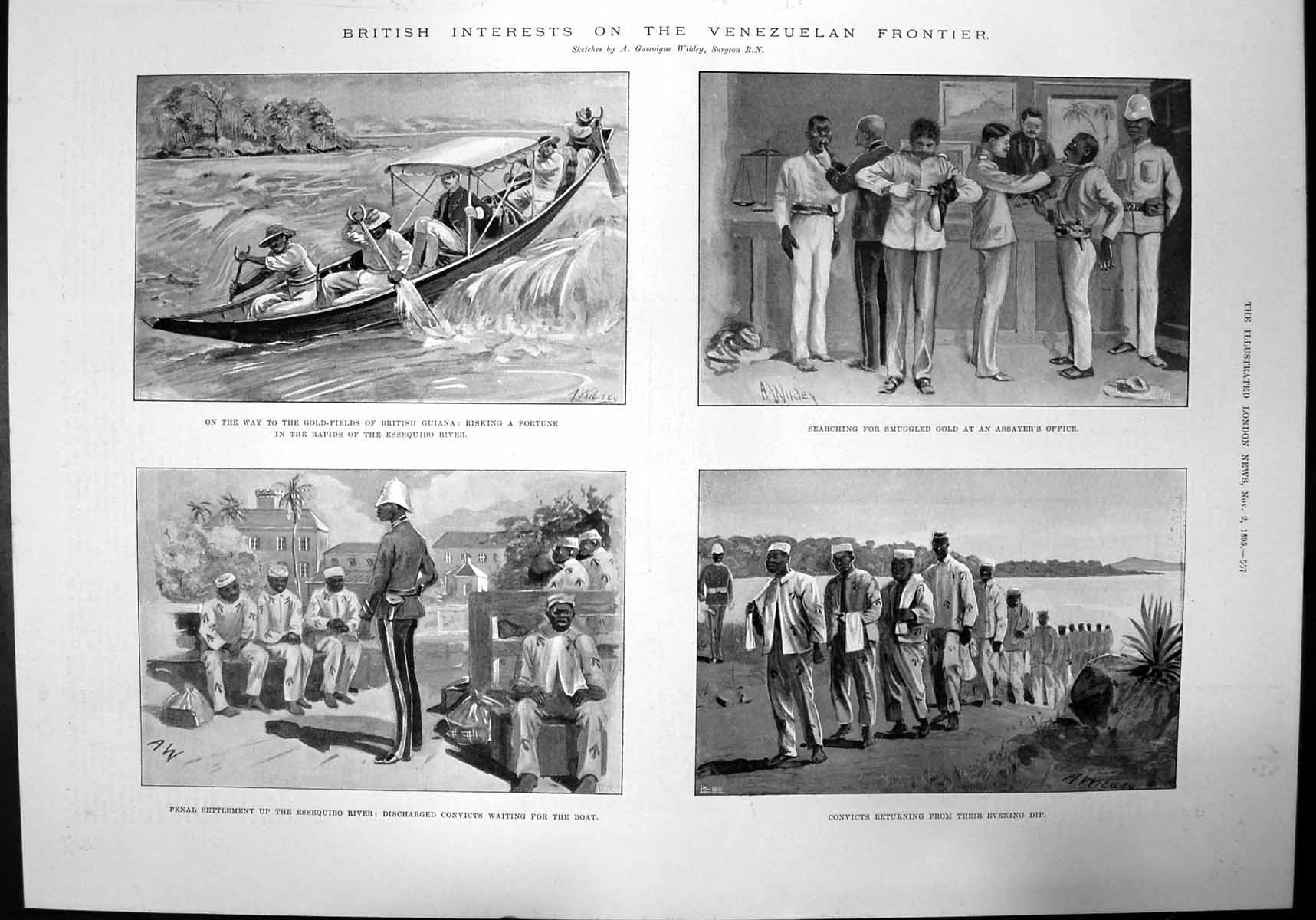 Antique Old Print British Interests Venezuelan Frontier Guiana GConvicts 1895