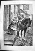 Antique Old Print A Warning Ye Goate And Compasses Bar Woman Horseback 1895