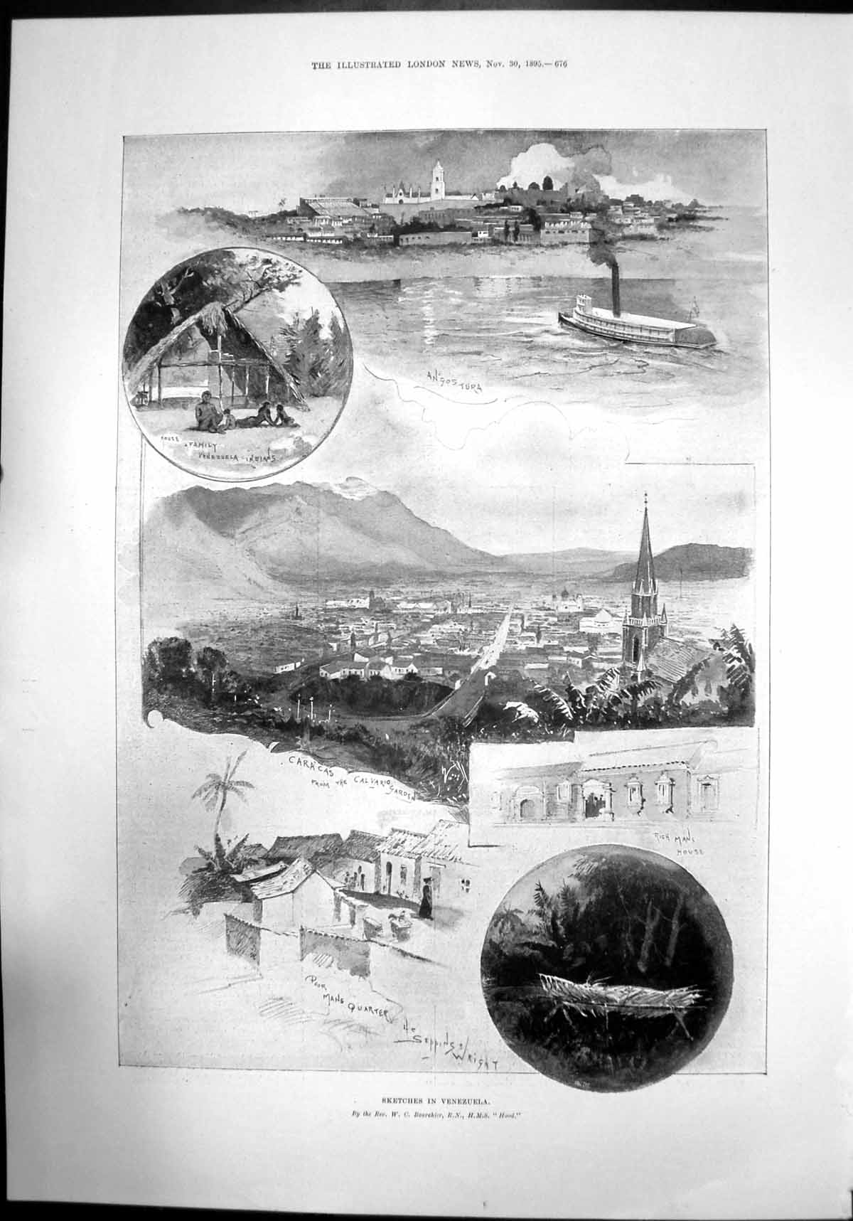 Antique Old Print Sketch Venezuela Caracas Angos Tura Hms Hood Calvario 1895