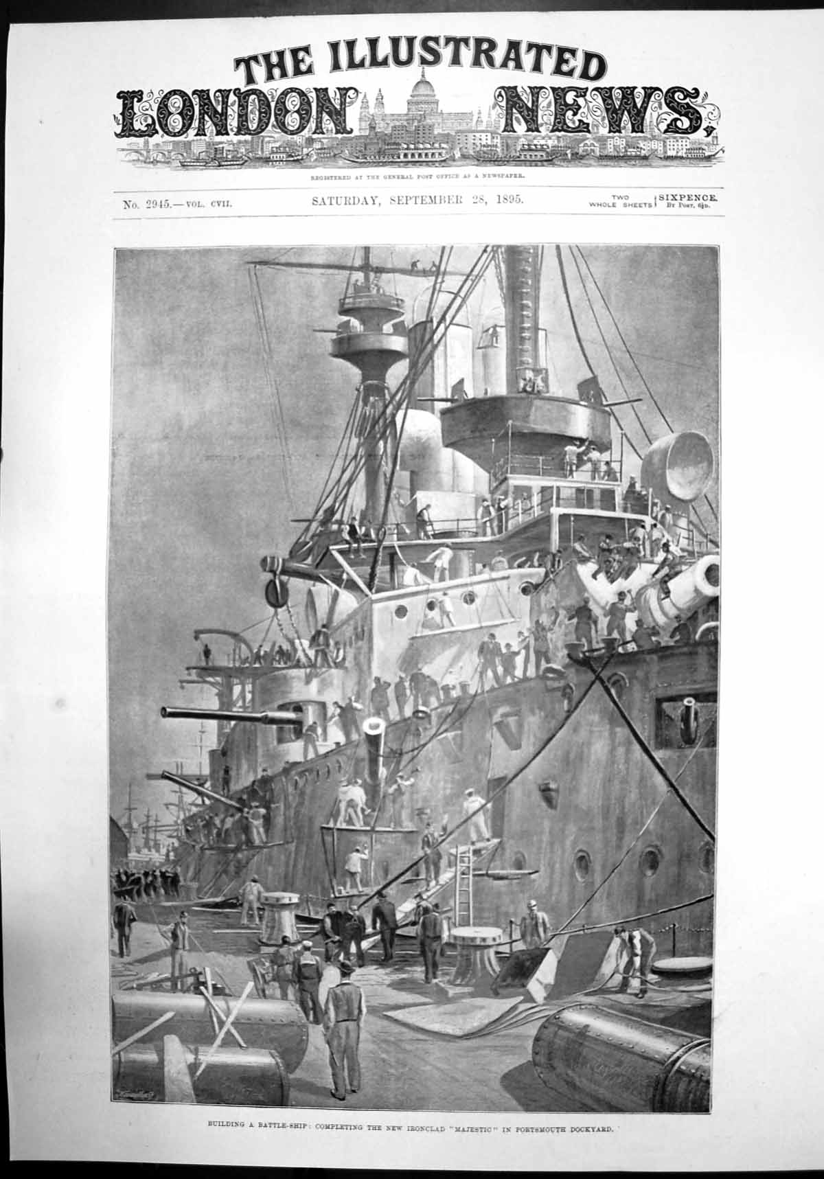 Old Building A Battle-Ship New Ironclad Majestic Portsmouth Dock 1895 Victorian