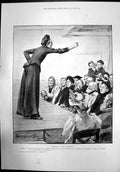 Antique Old Print Humours The Elections Speaker Audience Stage Men Women 1895