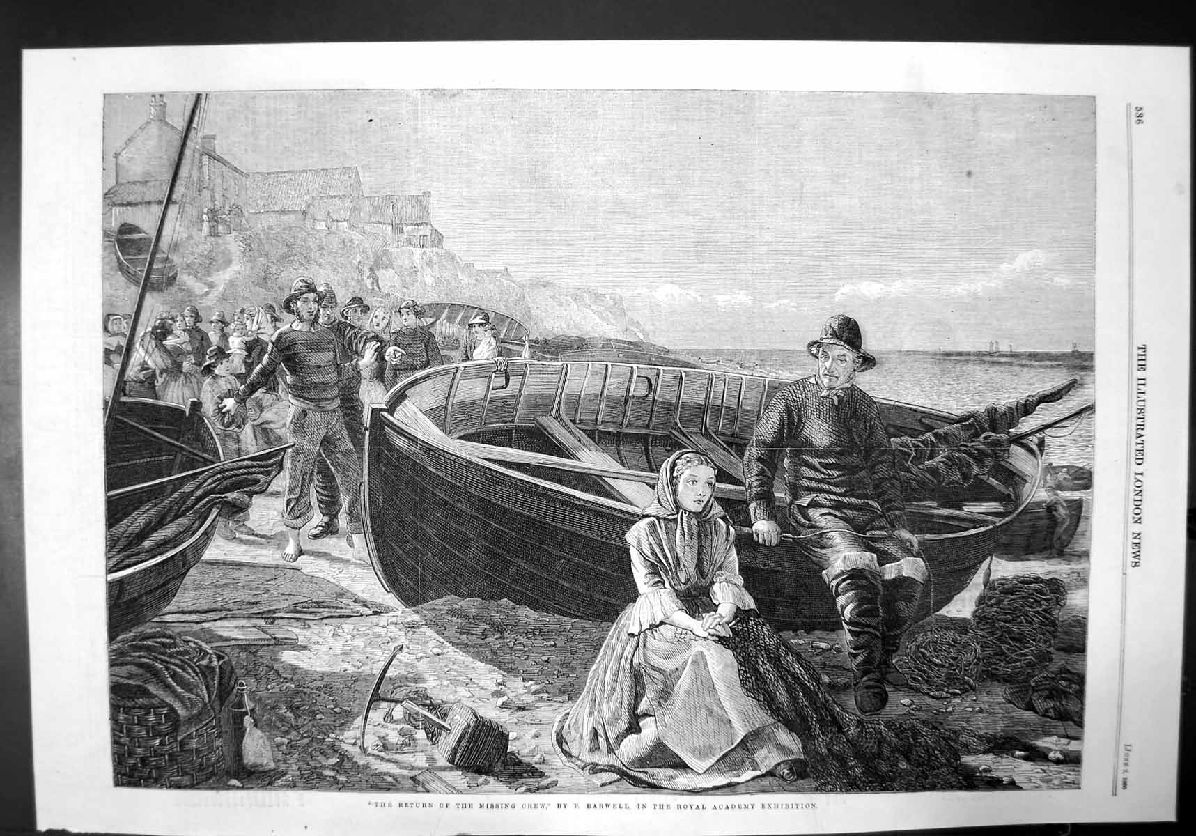 Antique Old Print The Return The Missing Crew By F Barwell Royal Academy 1860
