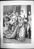 Old Antique Print At The Queens Drawingroom Woman Sketch Dress Gown 1890 19th