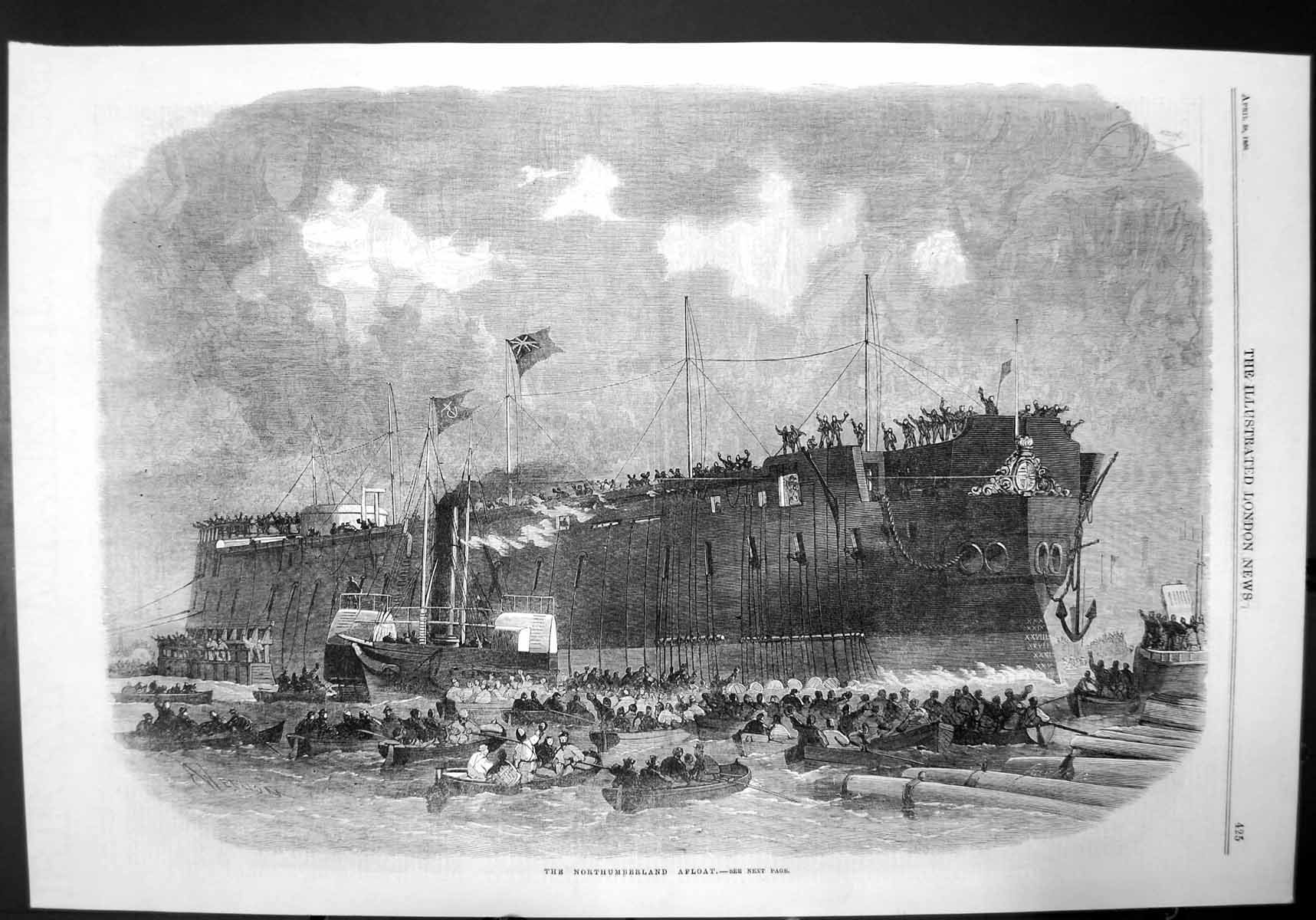 Old Antique Print The Northumberland Afloat Vessel Millwall Deptford 1866 19th