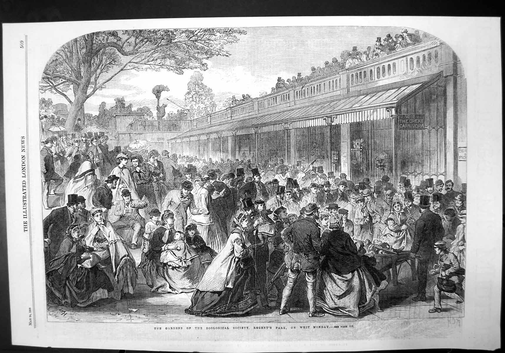 Antique Print Gardens The Zoological Society Regents Park Whit Monday 1866 19th