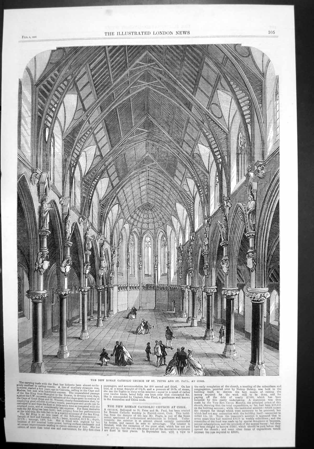 Antique Old Print New Roman Catholic Church St Peter And St Paul At Cork 1866