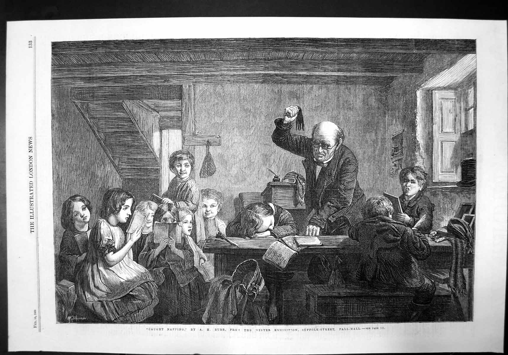 Old Print Caught Napping Ah Burr Suffolk Street Pall Mall Exhibition 1866 19th