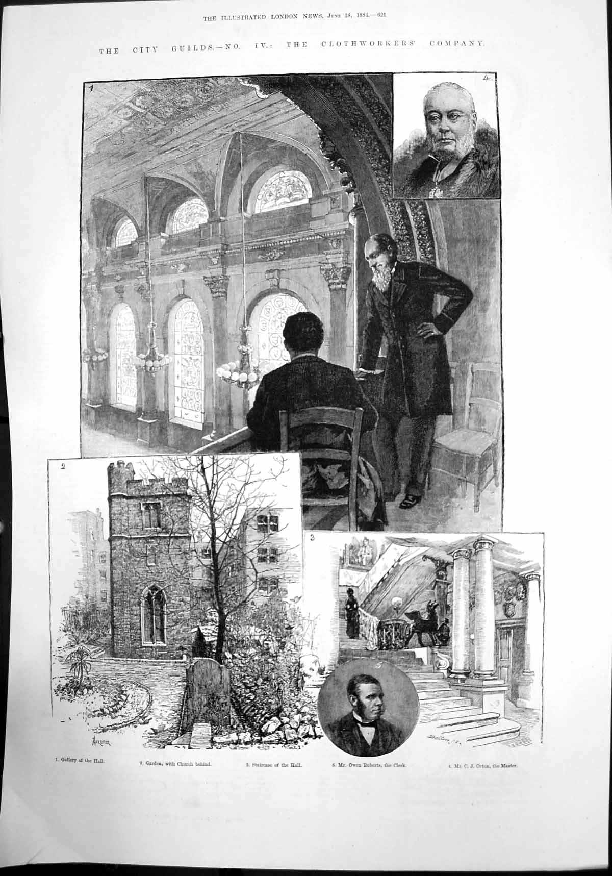 Old Print City Guilds Clothworkers Company Gallery Garden Hall Clerk 1884 19th