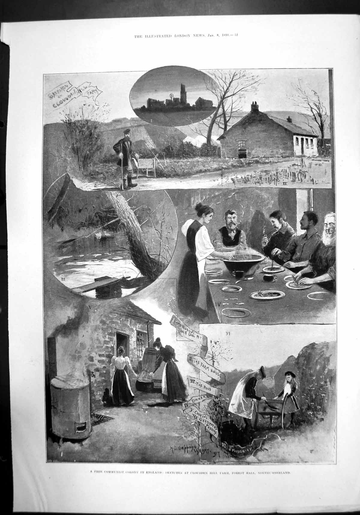 Old Free Communist Colony In England Sketch Clousden Forest Hall 1898 Victorian