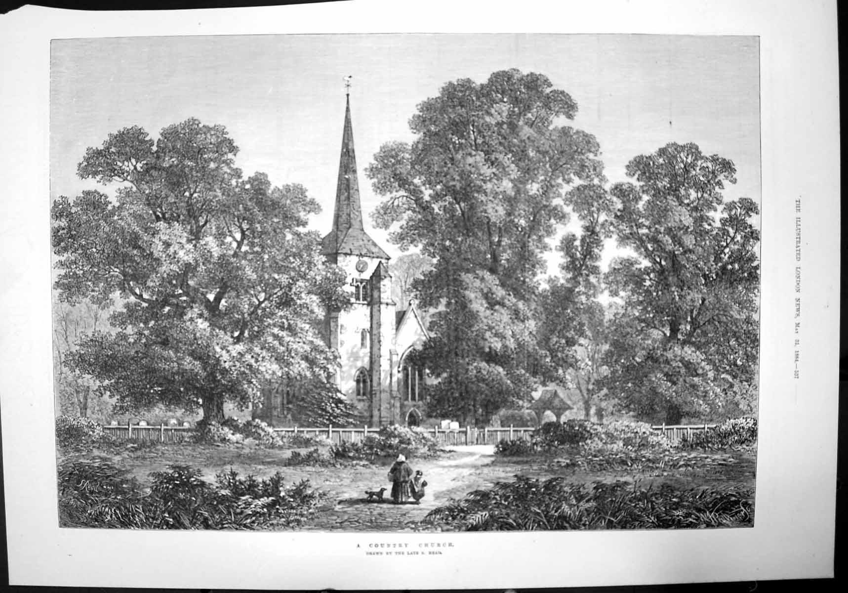 Old Country Church Drawn By S Read Trees Church Garden Dog Path 1884 Victorian