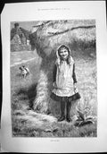 Antique Old Print Hide And Seek Herbert Dollman Child Farm Dog Haystack 1884