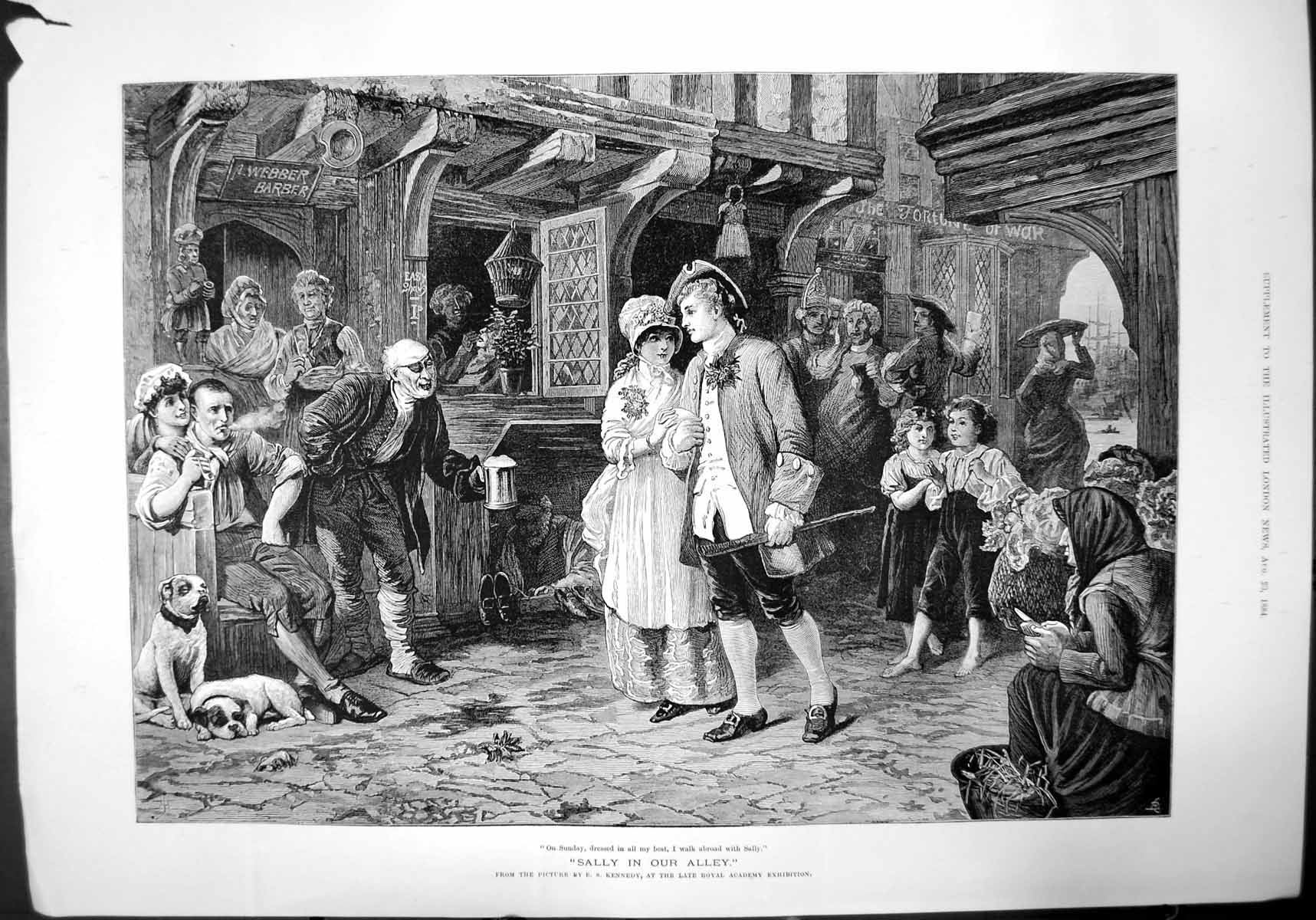 Old Print Sally In Our Alley By Es Kennedy Royal Academy Exhibition 1884 19th