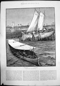 Old Print Boats For Nile Expedition Rigged With Sails Showing Awning 1884 19th