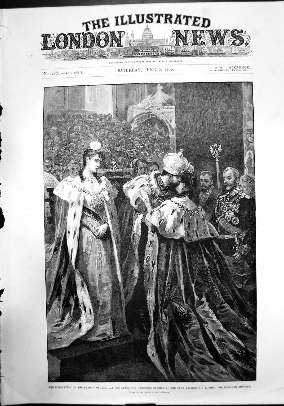 Antique Old Print Coronation The Czar Crowning Ceremony Dowager Empress 1896