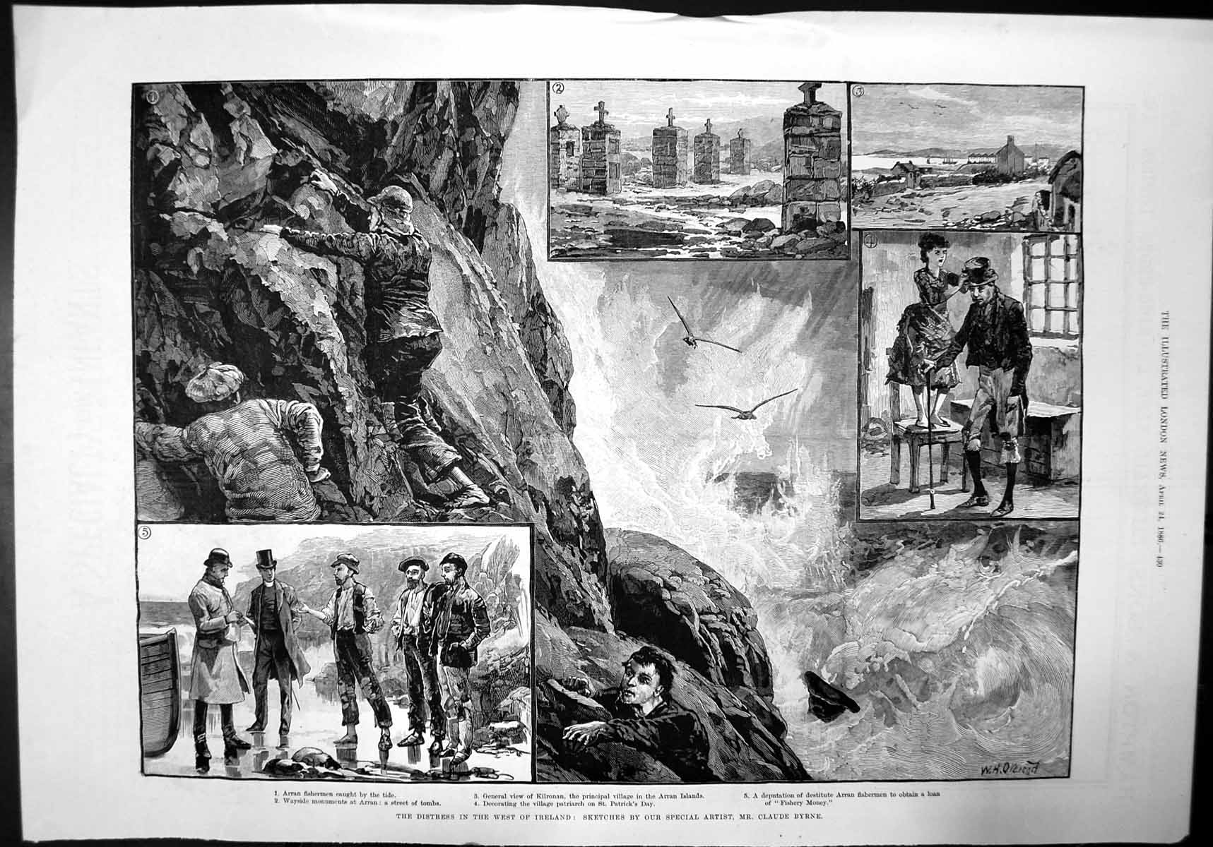 Antique Print Distress West Ireland Claude Byrne Arran Island Kilronan 1886