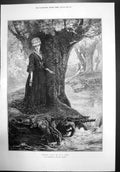 Old Print Drifting Away By Hh Cauty Tree River Sketch Royal Academy 1873 19th