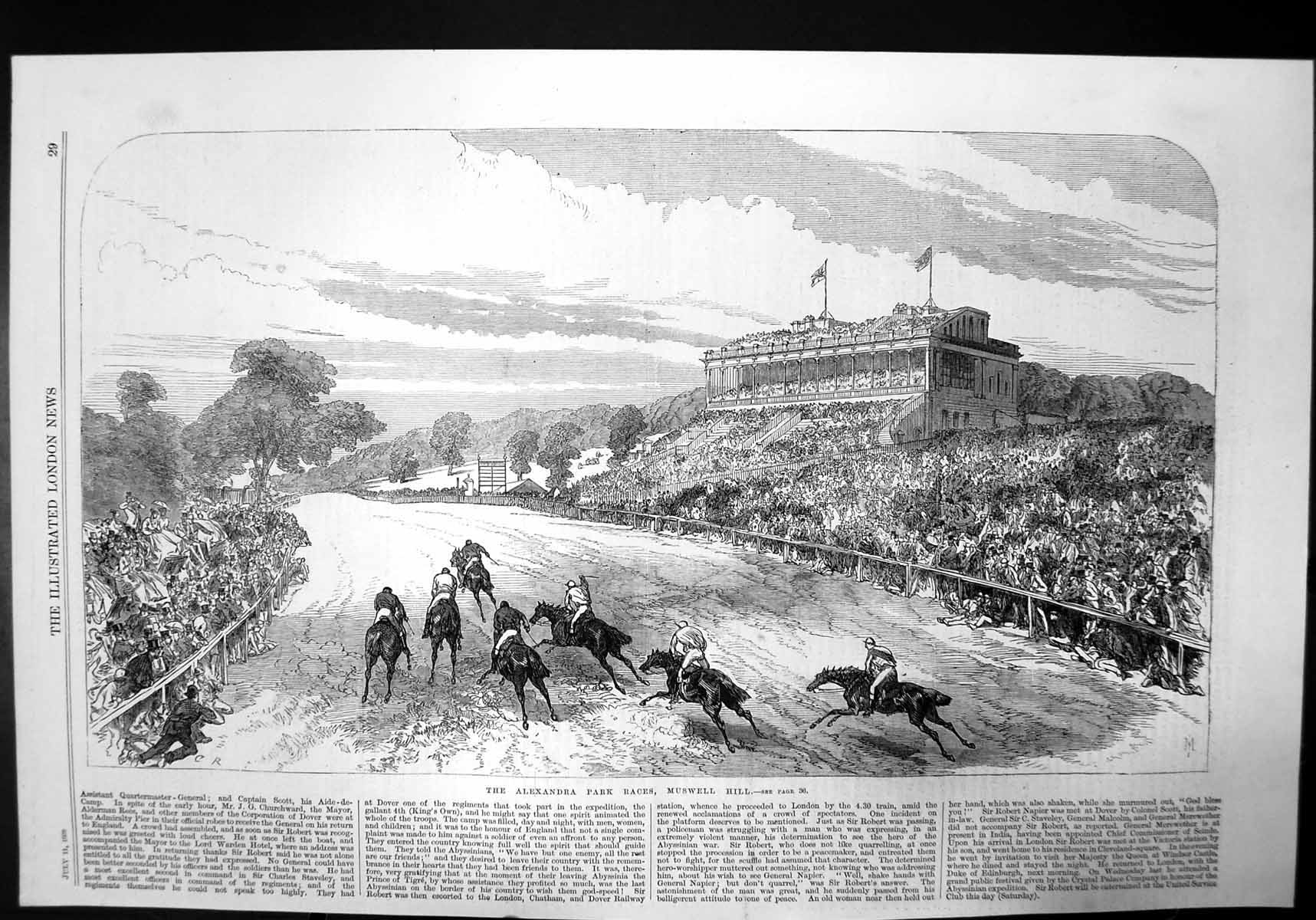Old Print The Alexandra Park Races Muswell Hill Horse Racing Crowds 1868 19th